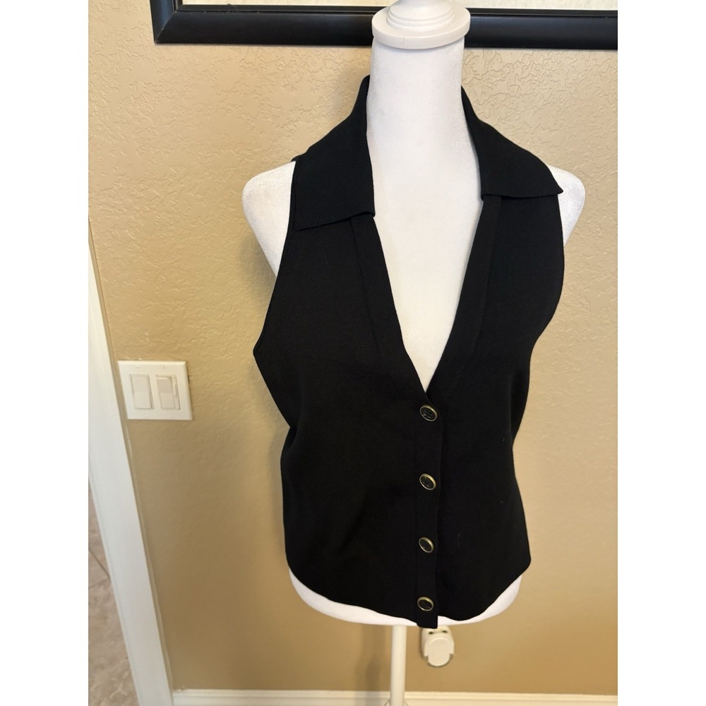 Future Collective, Janee Naylor, Black Sweater‎ Collared Polo Tank, Large